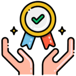 hands holding a medal with a tick